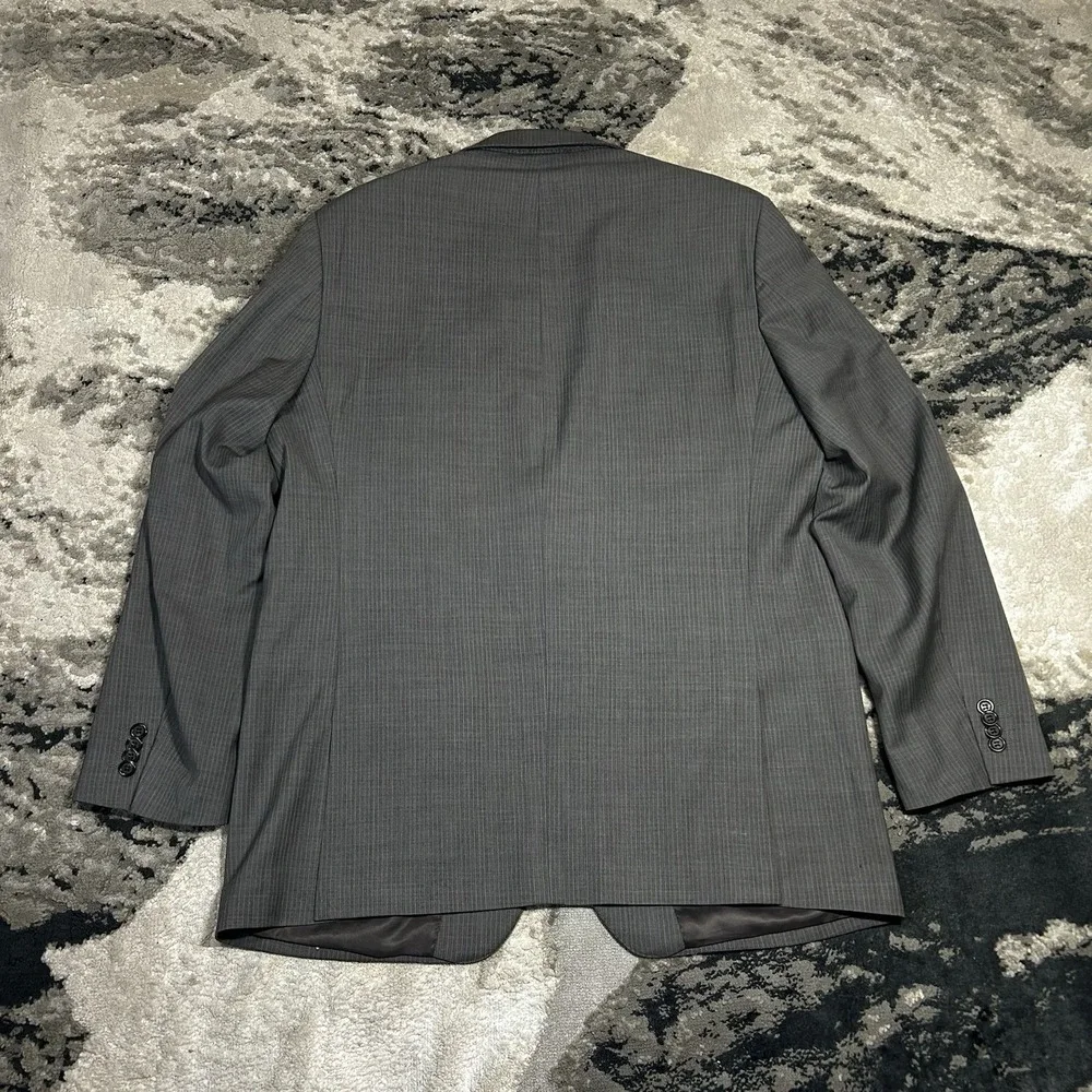 Lauren Ralph Lauren Blazer Sport Jacket 46 L Gray 100% Wool Trim Fit Pin Striped